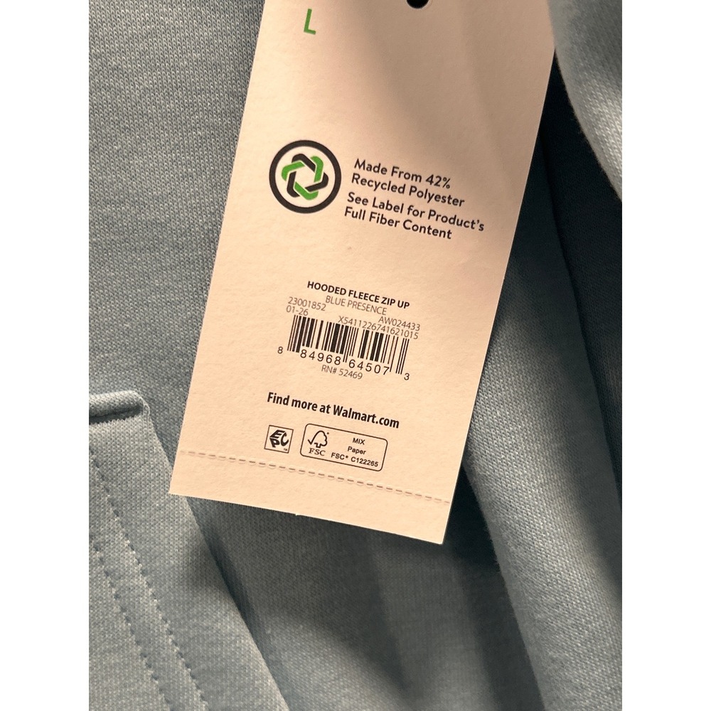Athletic Works Hooded Fleece Zip Up Mens L Blue Presence NEW Full Zip Sweatshirt - Picture 3 of 8